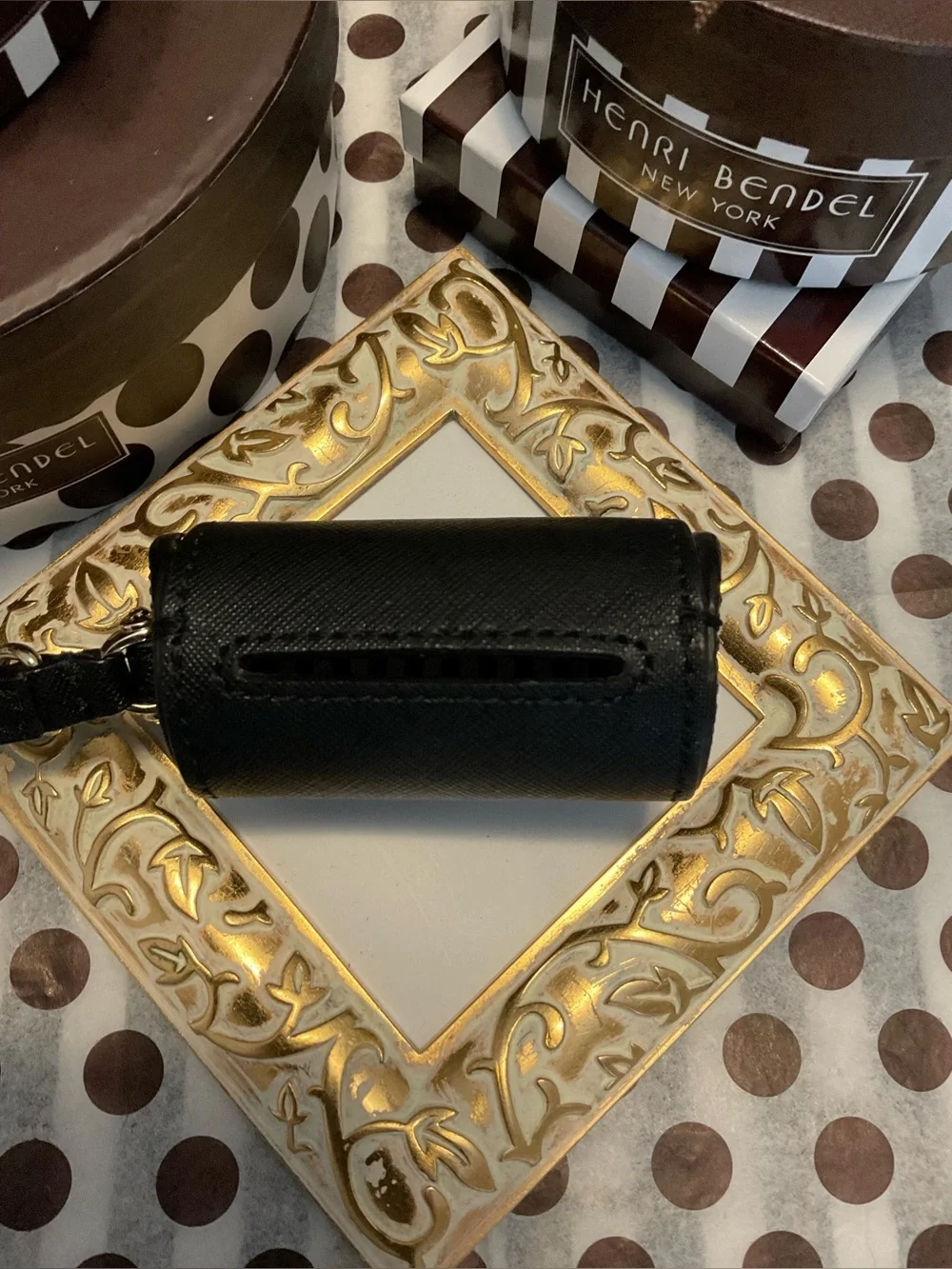 Henri Bendel Black Saffiano Leather Dog Waste Bag Holder